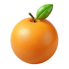 Single ripe orange with green leaf and stem citrus