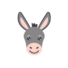 Cartoon illustration of a cute donkey head with big eyes and long ears.