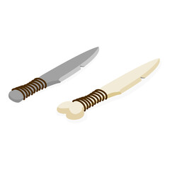 3D Isometric Flat  Set of Primal Stone Age Tools. Item 2