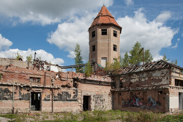Abandoned ruin and tower of the old slaughterhouse in Villingen-Schwenningen, once a municipal...