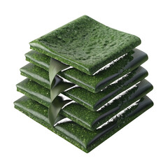Stack of square green jade plates with ribbon graphic