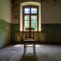 Abandoned room with single chair
