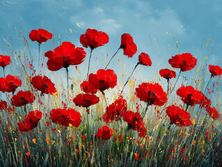 Obraz premium Field of poppies swaying in the wind