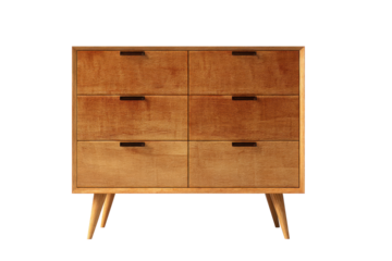 Six drawer wooden dresser isolated on transparent background