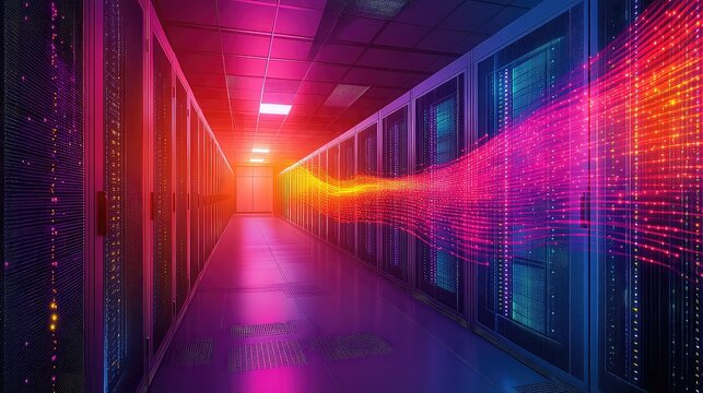 Thermal airflow visualization inside a data center, enhanced with real-time AI mapping and environmental monitoring for energy-efficient performance