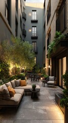 Naklejka premium Urban courtyard with lounge and greenery