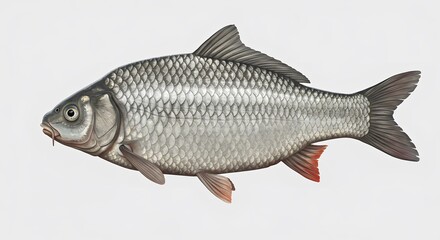 Obraz premium A detailed illustration of a common carp fish, isolated on a white background