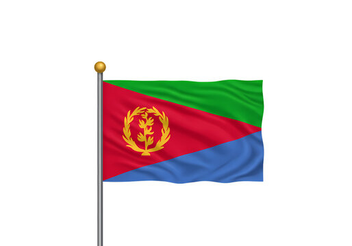 Eritrean Flag Waving on Flagpole isolated on transparent background