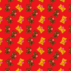 Cute little bear drawing, cute brown bear, fabric pattern, gift wrapping paper pattern, vector, wallpaper, background