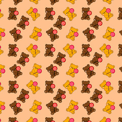 Cute little bear drawing, cute brown bear, fabric pattern, gift wrapping paper pattern, vector, wallpaper, background