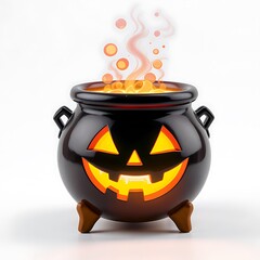 Halloween cauldron brewing spooky potion home kitchen digital art festive environment front view seasonal concept