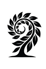 Abstract leaf cluster forming a spiral pattern silhouette