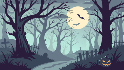 Fototapeta premium Haunted Graveyard with Pumpkins and Full Moon – Spooky Halloween Night Background