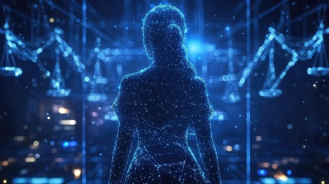 Virtual law court in the metaverse featuring digital avatars, smart contract governance, real-time legal arbitration, and immersive justice delivery system