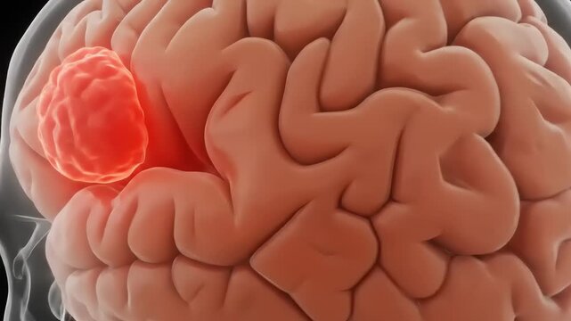 Detailed illustration of a human brain with a highlighted tumor, showcasing medical awareness and education