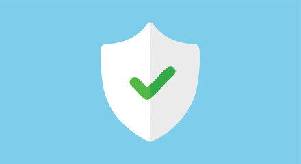 Shield with green checkmark against blue background symbolizing digital security, trust, and verification process providing secure assurance