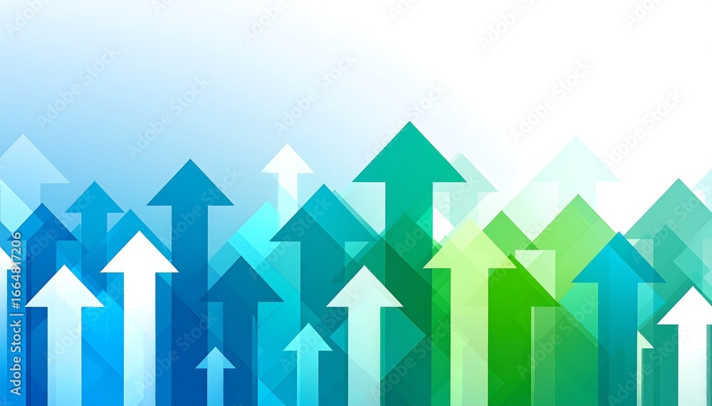 Aufkleber abstract graphic design featuring numerous upward-pointing arrows in shades of blue and green, creat