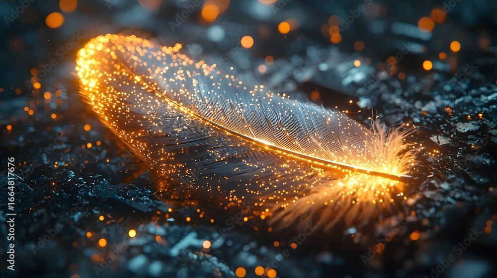 Poster futuristic microchip embedded in a glowing feather