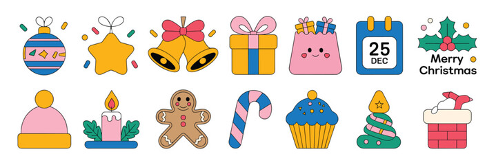 Obraz premium Christmas and Holiday Icon Set – Festive Decorations, Gifts, and Treats for Seasonal Design