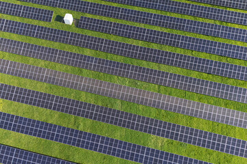 Aerial view of solar power station with energy storage