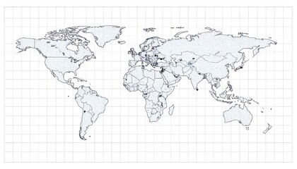 A light-blue world map with faint grid lines, showing country borders