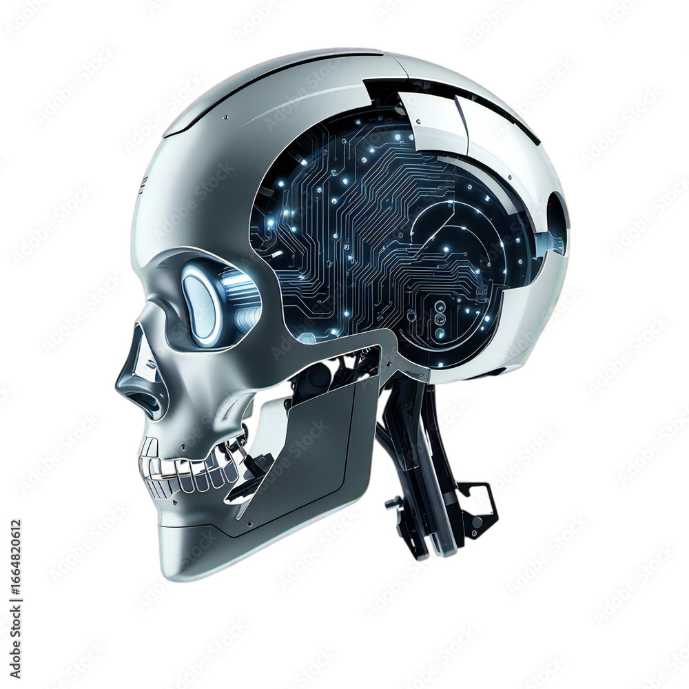 Poster digital skull high-tech innovation and artificial intelligence conceptual integration