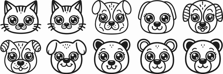 Obraz premium Cute cartoon animal face icons – Ideal for children’s content, merchandise design, or playful branding.
