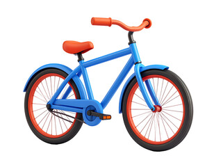 Fototapeta premium A vibrant blue bicycle with orange accents stands ready for a fun ride, evoking feelings of childhood joy and outdoor adventures.
