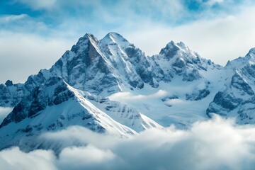 Obraz premium Majestic Snow-Capped Mountain Peaks Soaring Above a Sea of Clouds