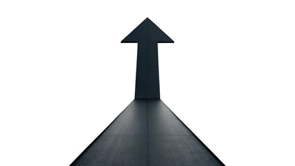 black business arrow graph isolated on white background or isolated on transparent background, cut out PNG