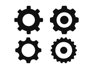 Vector set of black gears in different shapes. Industrial gears illustration.