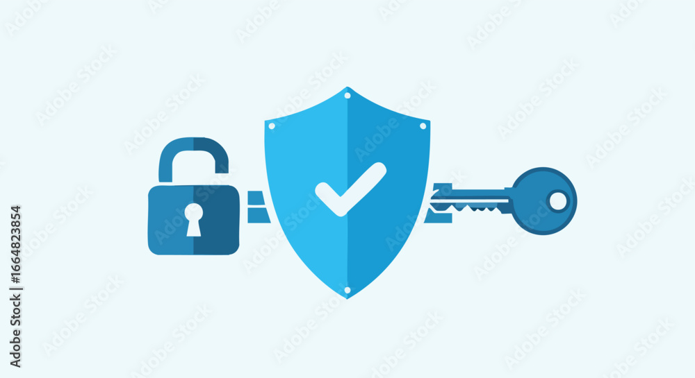 Aufkleber digital security illustration showcasing data protection using padlock shield and key for privacy an