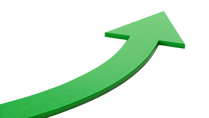 green curve arrow graph up side trend on white background png isolated on white background or isolated on transparent background, cut out PNG