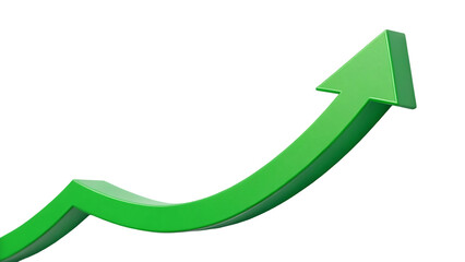 green curved graph with arrow png file type isolated on white background or isolated on transparent background, cut out PNG