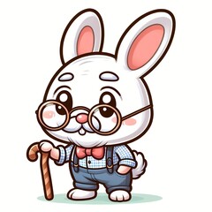 Cute old rabbit cartoon vector icon illustration