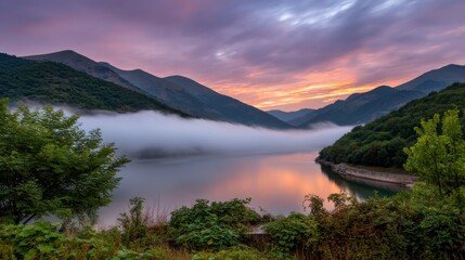 Serene sunset reflection over mountain lake nature photography tranquil environment scenic viewpoint
