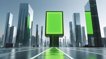 Futuristic Cityscape Green Screen Billboard in Sleek Modern Metropolis