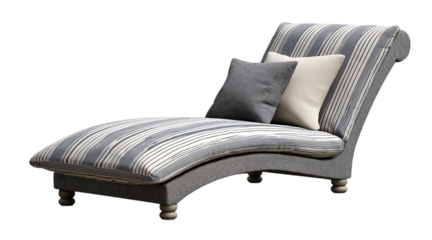 Striped Chaise Lounge with Pillows isolated on a transparent background