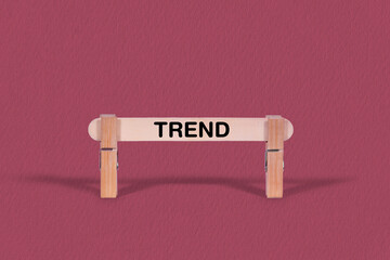 Trend symbol. Single Wooden stick pinned by Clothespins, beautiful Pink Background. Business and Trend concept with copy space