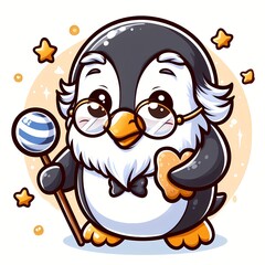 Cute old penguin cartoon vector icon illustration