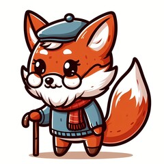 Cute old fox cartoon vector icon illustration