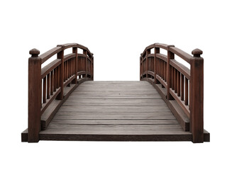 Wooden Arch Bridge with Railings Facing Forward wooden bridge isolated on a transparent background
