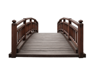 Wooden Arch Bridge with Railings Facing Forward wooden bridge isolated on a transparent background