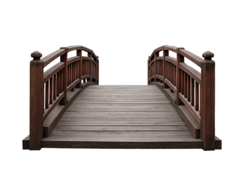 Wooden Arch Bridge with Railings Facing Forward wooden bridge isolated on a transparent background