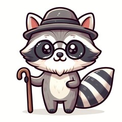 Cute old raccoon cartoon vector icon illustration