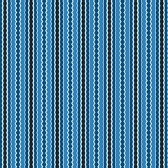 This seamless geometric pattern features abstract vertical stripes with fine zigzag and wavy lines, creating a classic, linear texture in a monochromatic blue palette