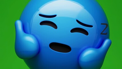 Glossy Blue 3D Emoji Character Reacting in Shock, Hands on Face, Vibrant Green Background - Powered by Adobe