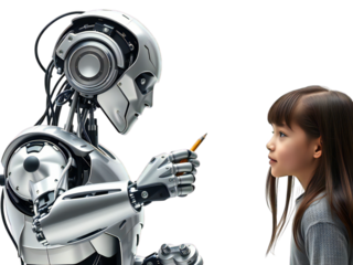 Robot Interacting with a Child A Thought-Provoking Visual Depicting AI and Human Connection