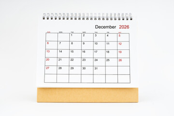 December 2026 desktop calendar isolated on white background, Planing or appointment concept.