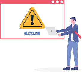 Flat illustration of security expert activating antivirus software on computer with malware blocked warning

